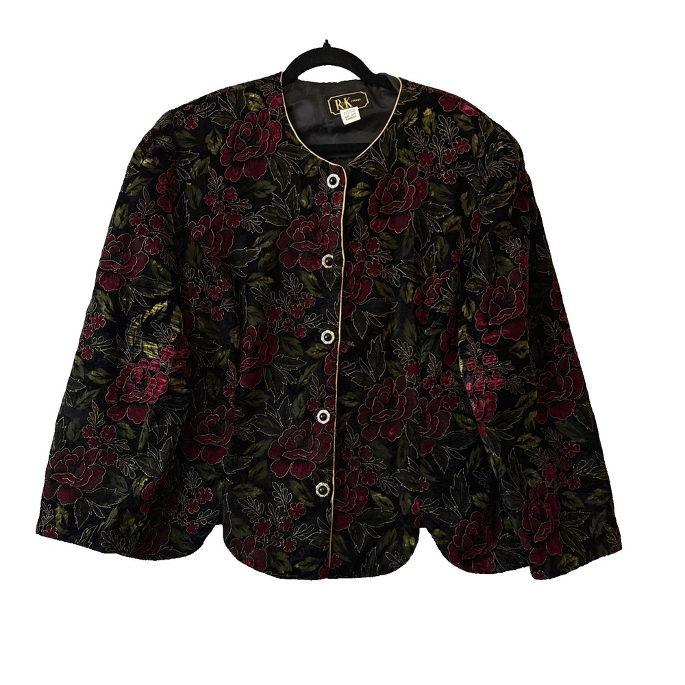 Vtg R&K Evening Floral Velvet‎ Texture Blazer Jacket 24W Romantic Whimsigoth 90s